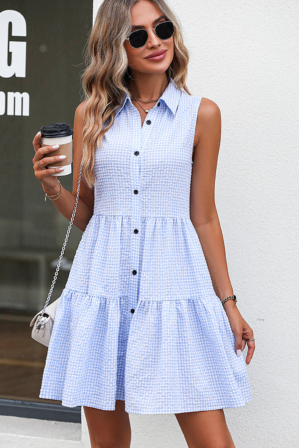 Plaid Print Sleeveless Ruffle Hem Dress