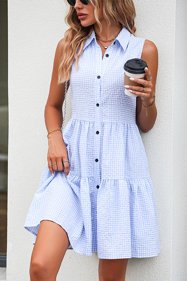 Plaid Print Sleeveless Ruffle Hem Dress