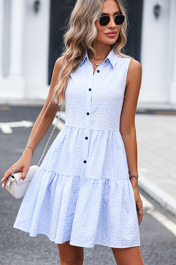 Plaid Print Sleeveless Ruffle Hem Dress