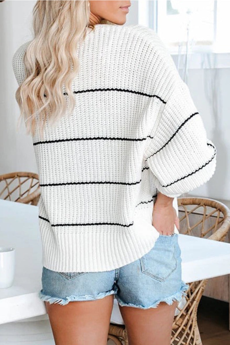 Striped Loose White Cardigan (4 Colors)