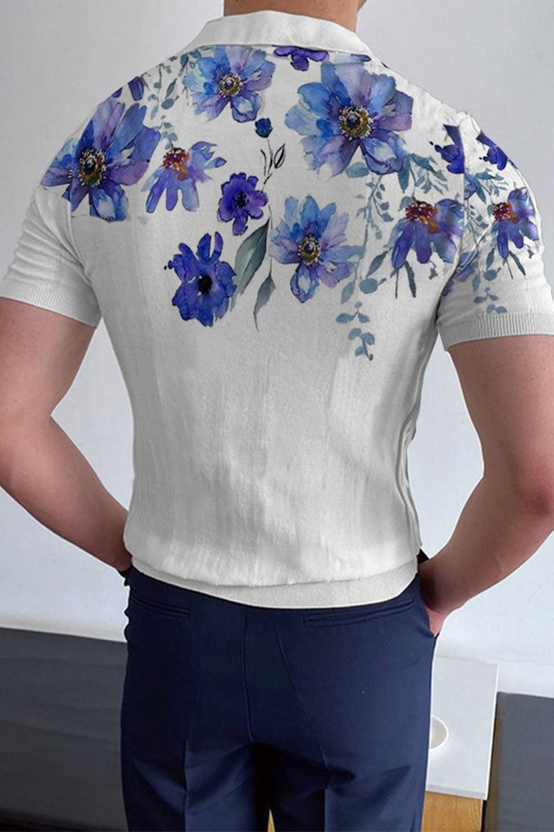 Men's Round Neck Printed Short Sleeve Polo T-Shirt