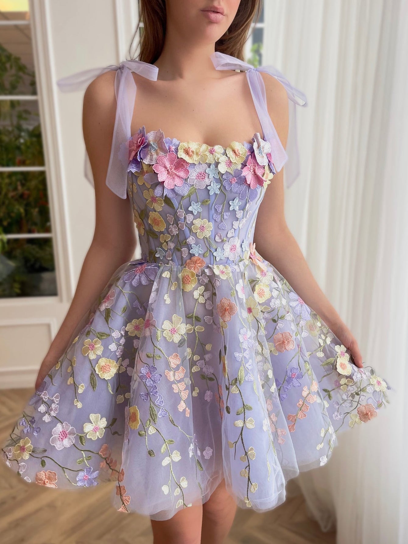 Sarah A-Line Lilac Short Homecoming Dress with 3D Flowers