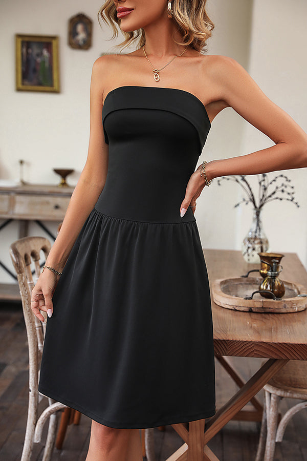 Solid Color Bandeau Casual Dress