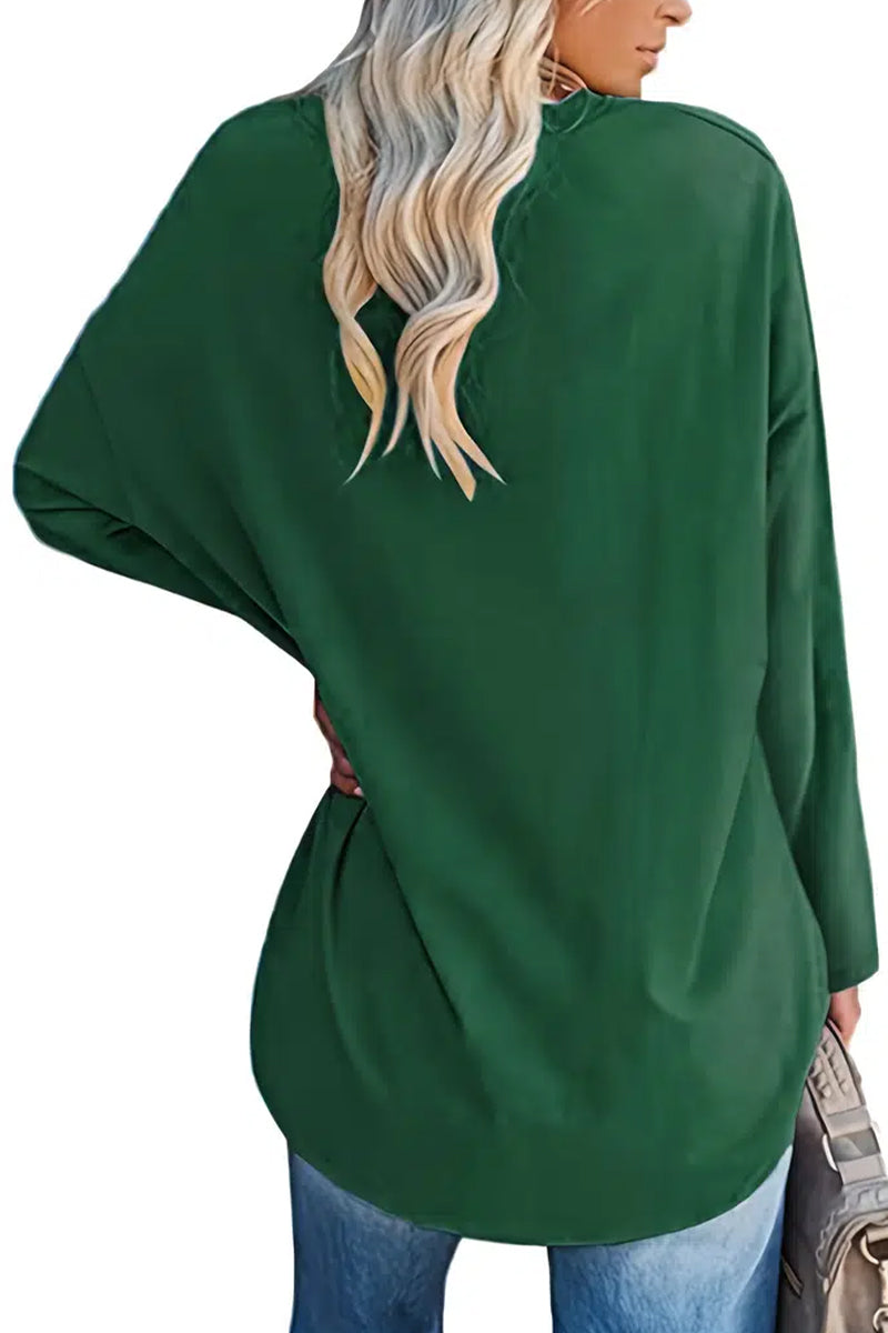 V-Neck Solid Color Oversized Top