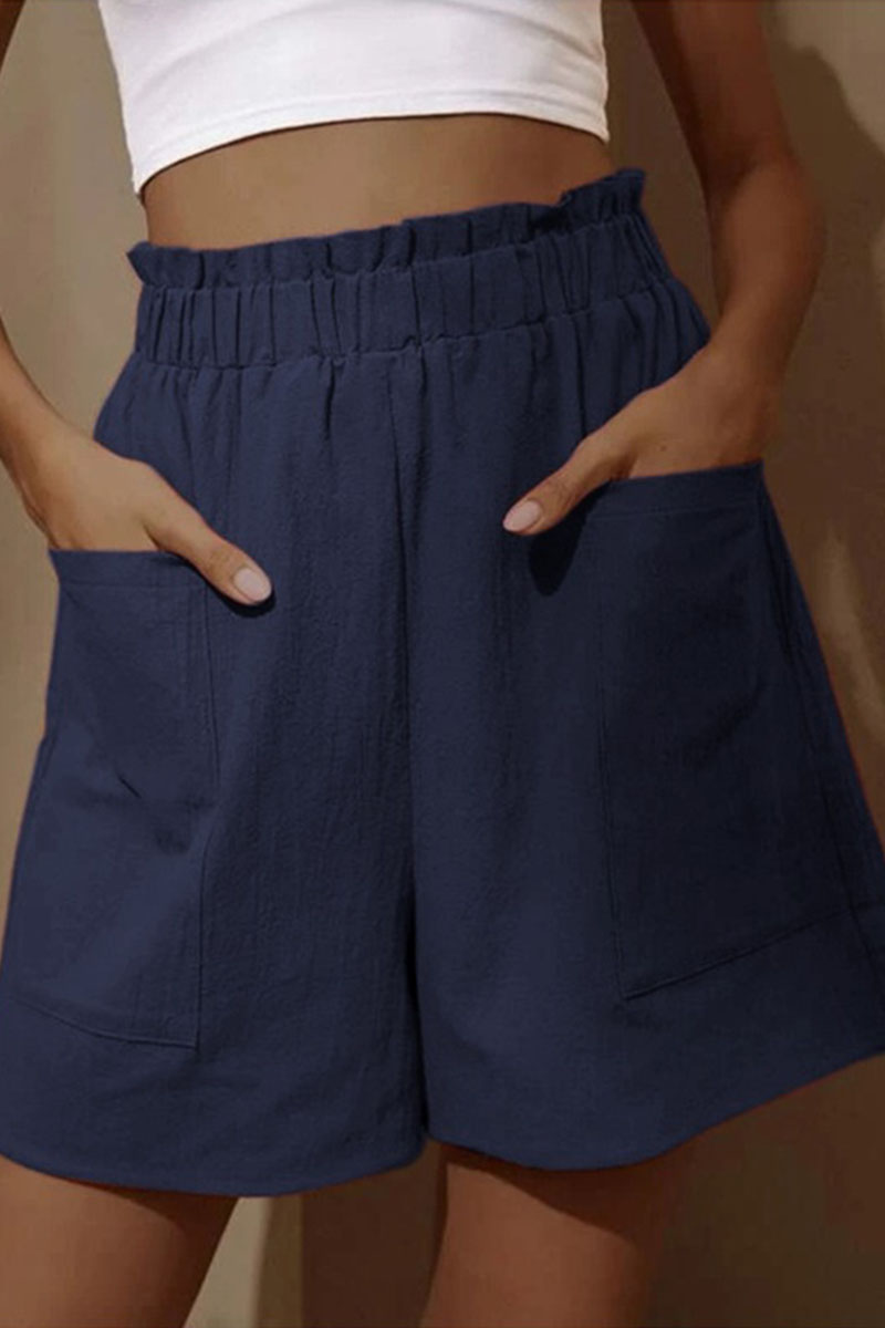 Fashion Casual Solid Pocket Loose High Waist Wide Leg Shorts