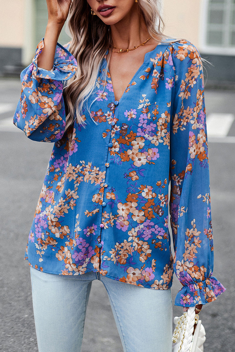 V-neck Floral Chiffon Shirt