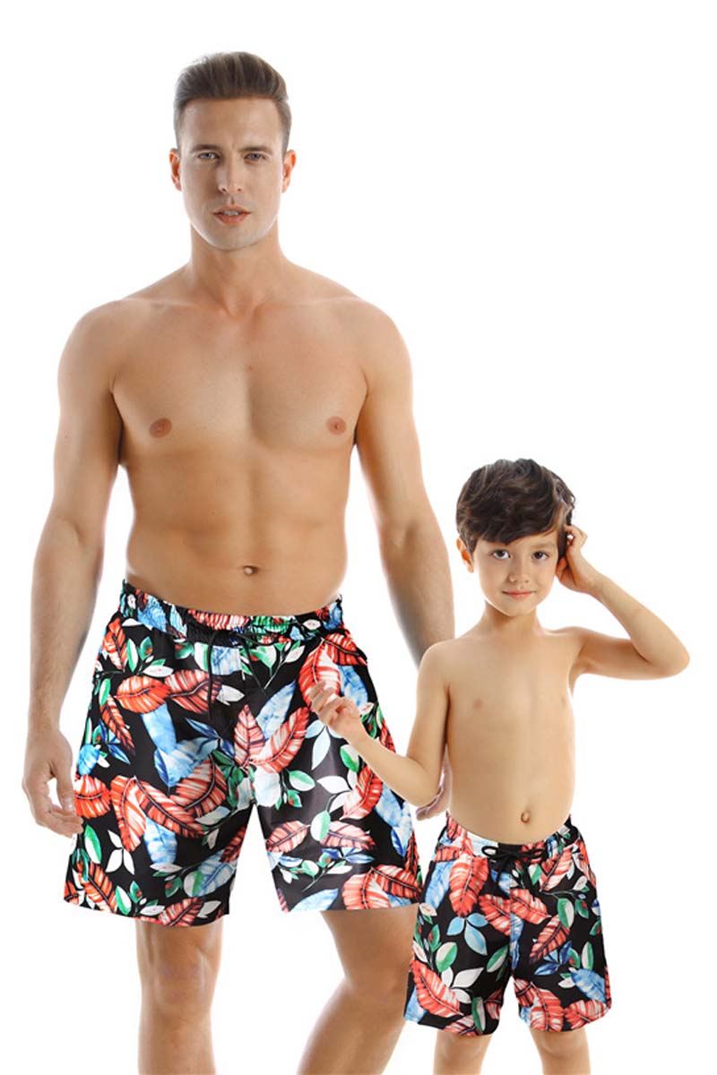 Leaf Print Parent-child Swim Shorts