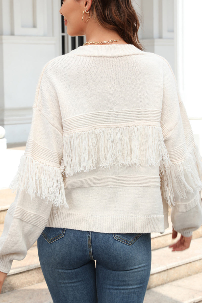 Cropped Solid Color Fringe Cardigan Sweater