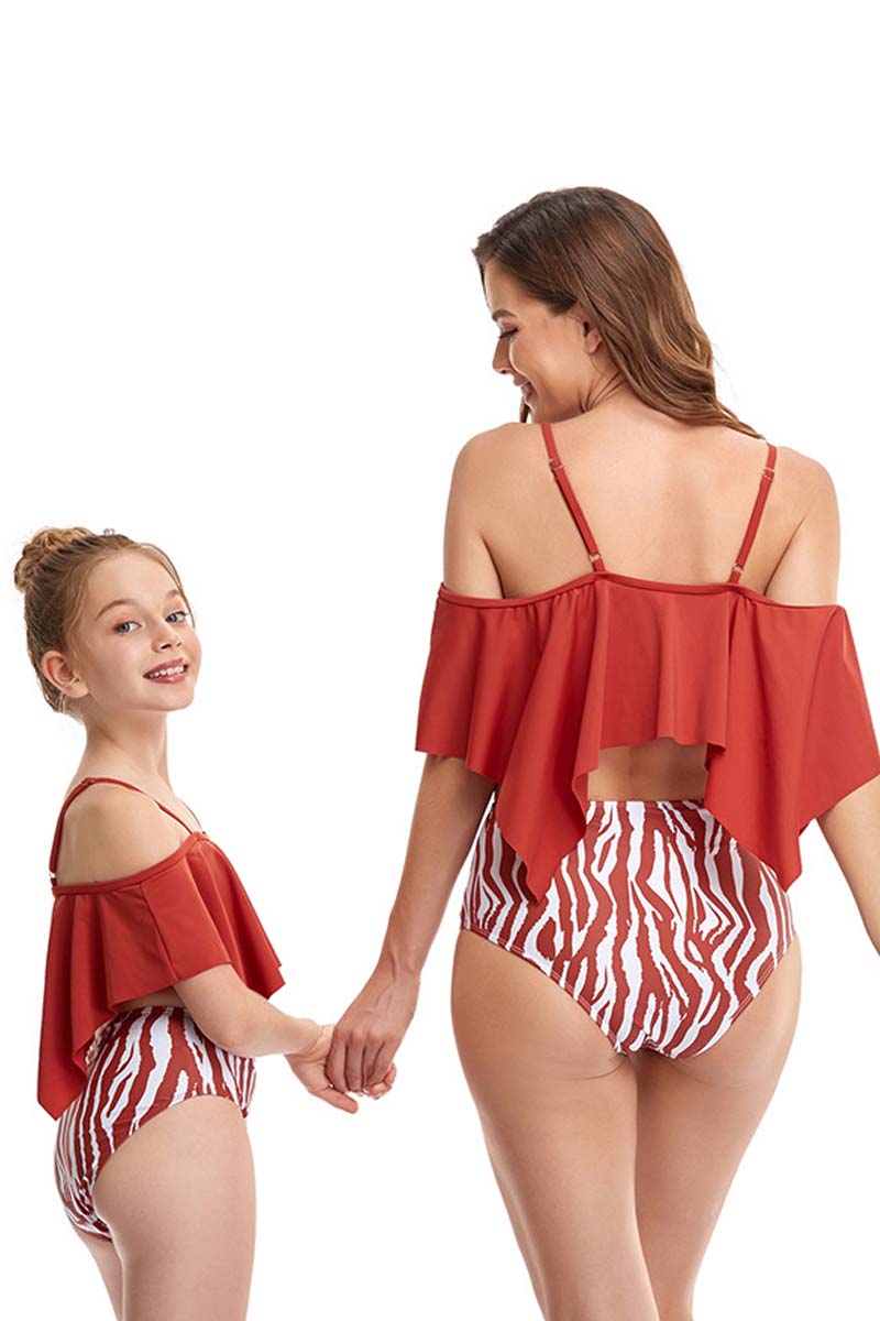 Ruffle Floral Print Parent-child Two Pieces Swimsuit