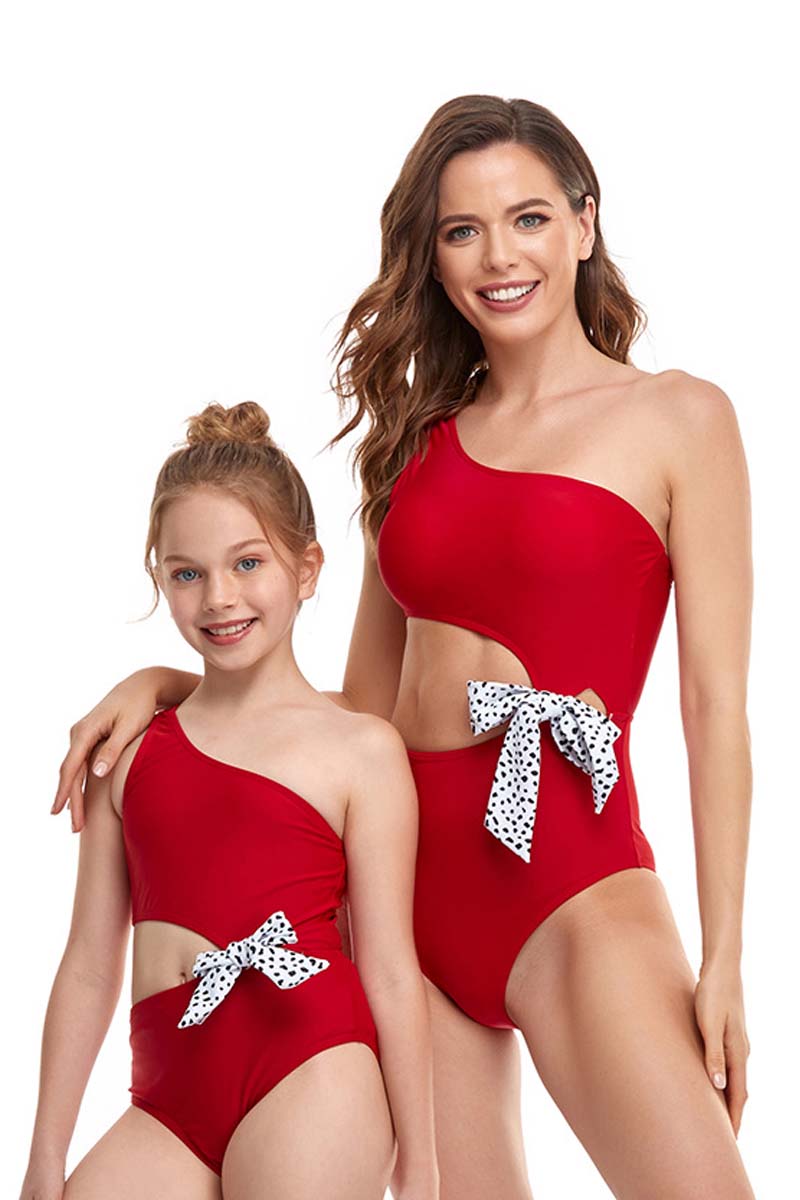 Bowknot Solid Parent-child One-piece Swimsuit