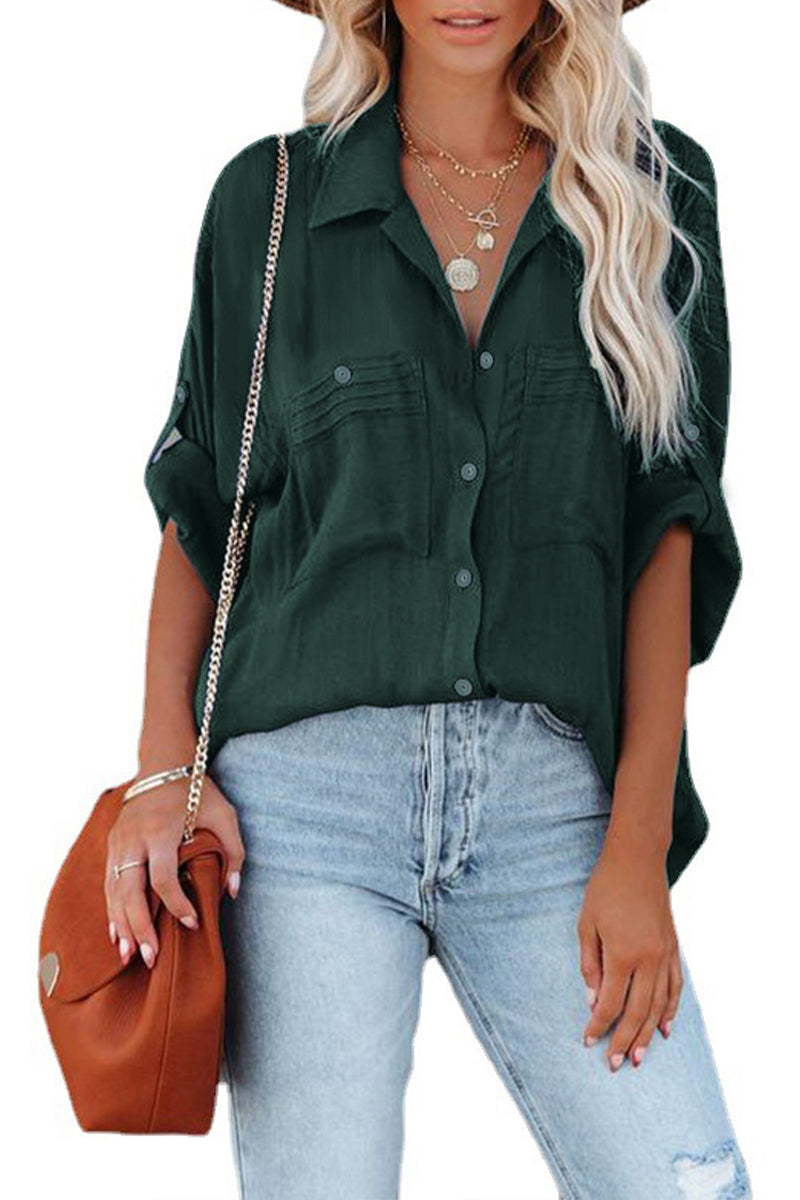 Solid Color Pocket Long Sleeve Shirt