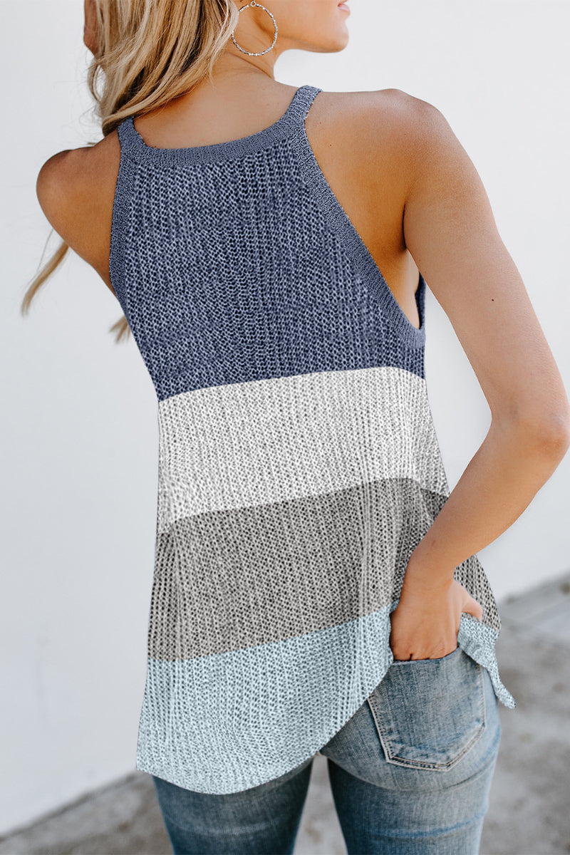 Striped Halter Crew Neck Sleeveless Knit Vest（3  Colors）