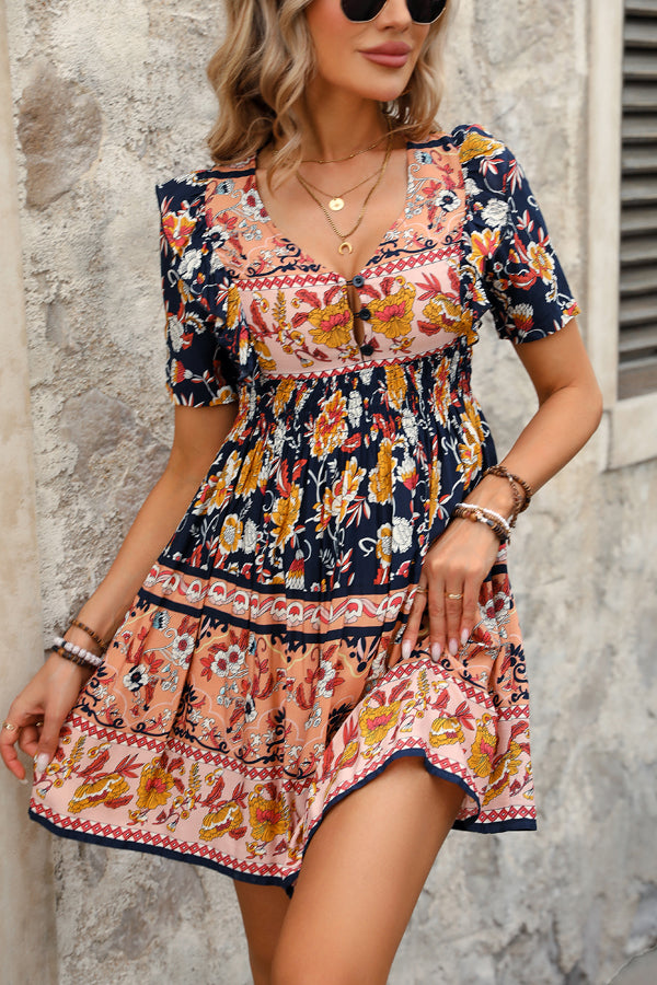 Fashion Bohemia Print Ruffle Hem Mini Dress