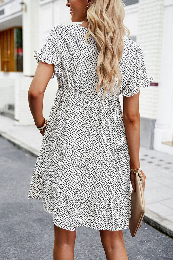 Fashion Floral Print Short Sleeve Mini Dress