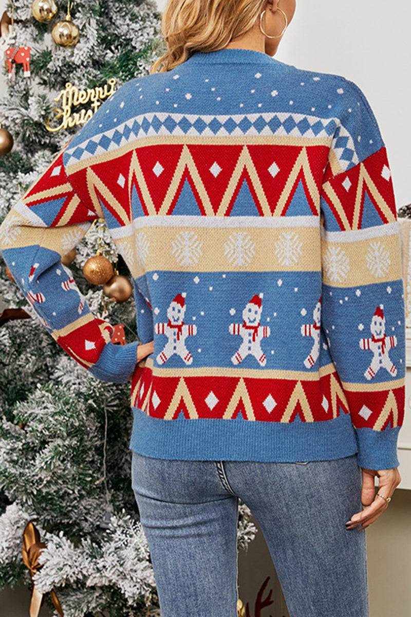 Christmas Color Block Snowflake Snowman Pullover Sweater