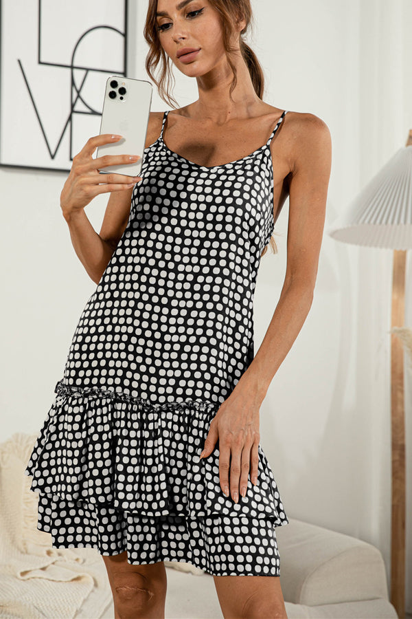 Polka Dot Print Ruflle Hem Mini Dress