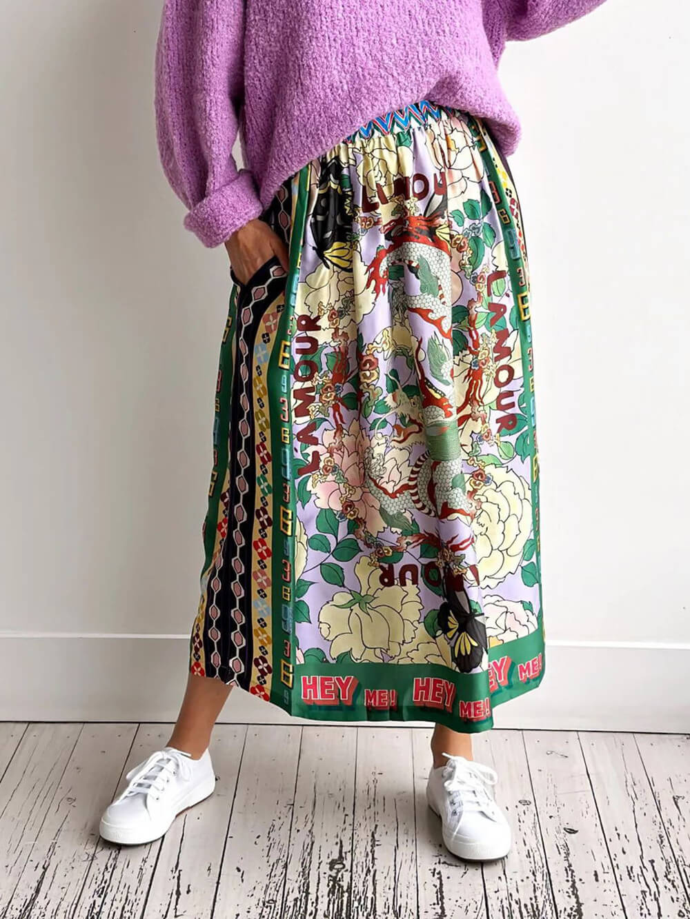 Ethnic Style Personalized Graffiti Casual Satin Print Skirt - Fashionpara