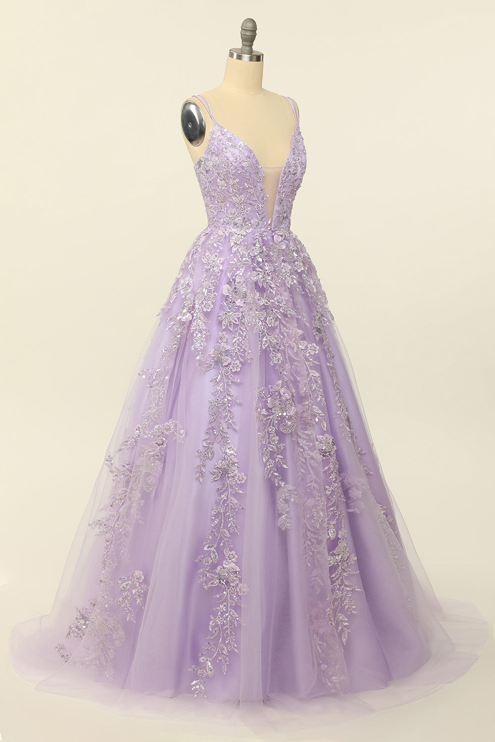 Purple Spaghetti Straps Prom Dress With Appliques