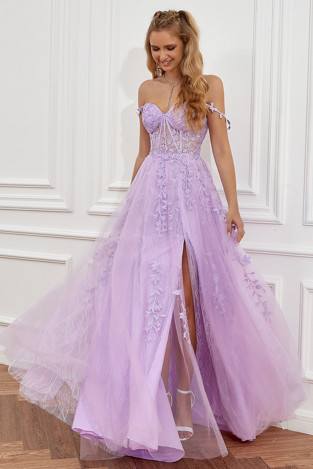 A Line Spaghetti Straps Hot Pink Prom Dress with Appliques