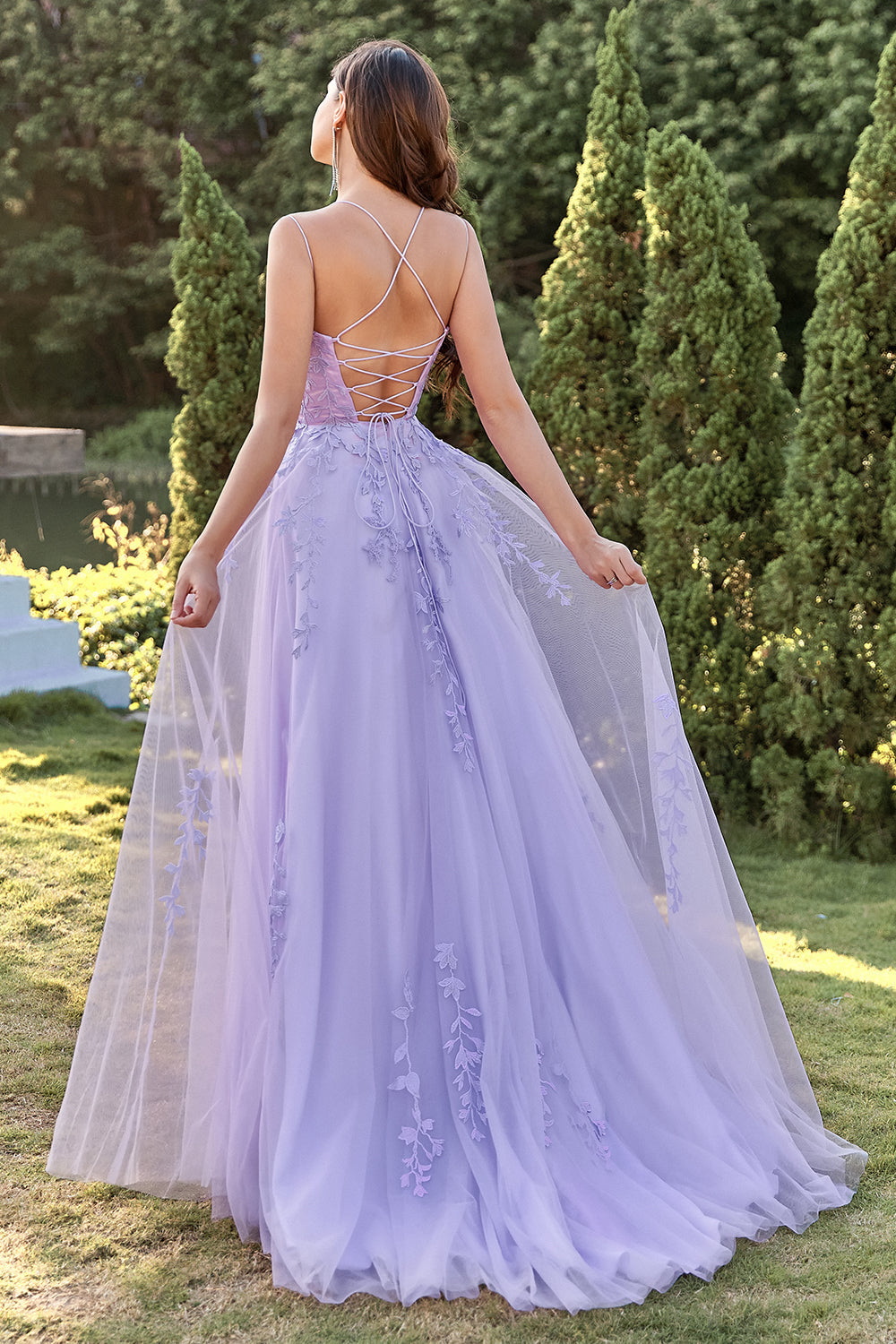 Purple Tulle Prom Dress with Appliques