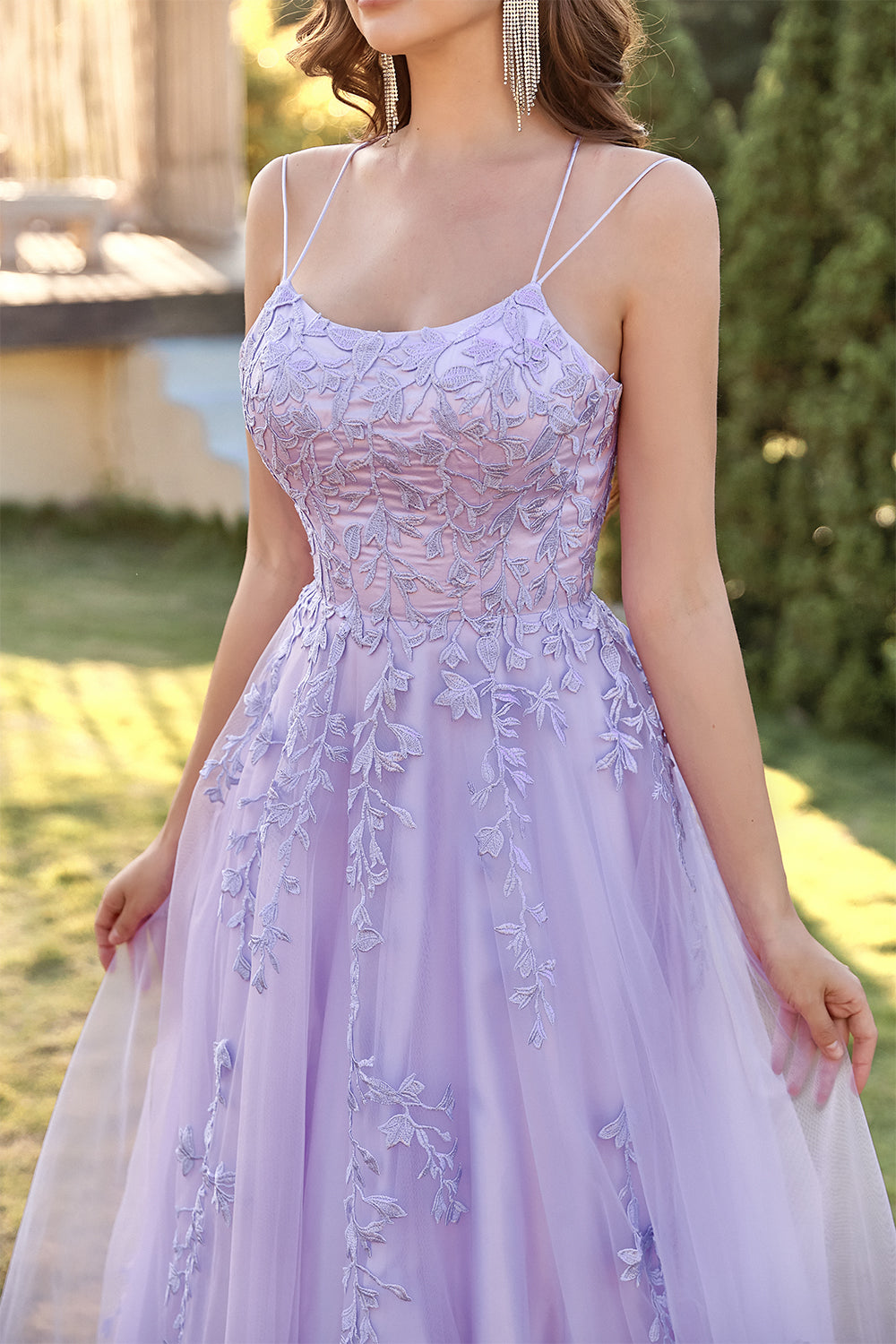 Purple Tulle Prom Dress with Appliques