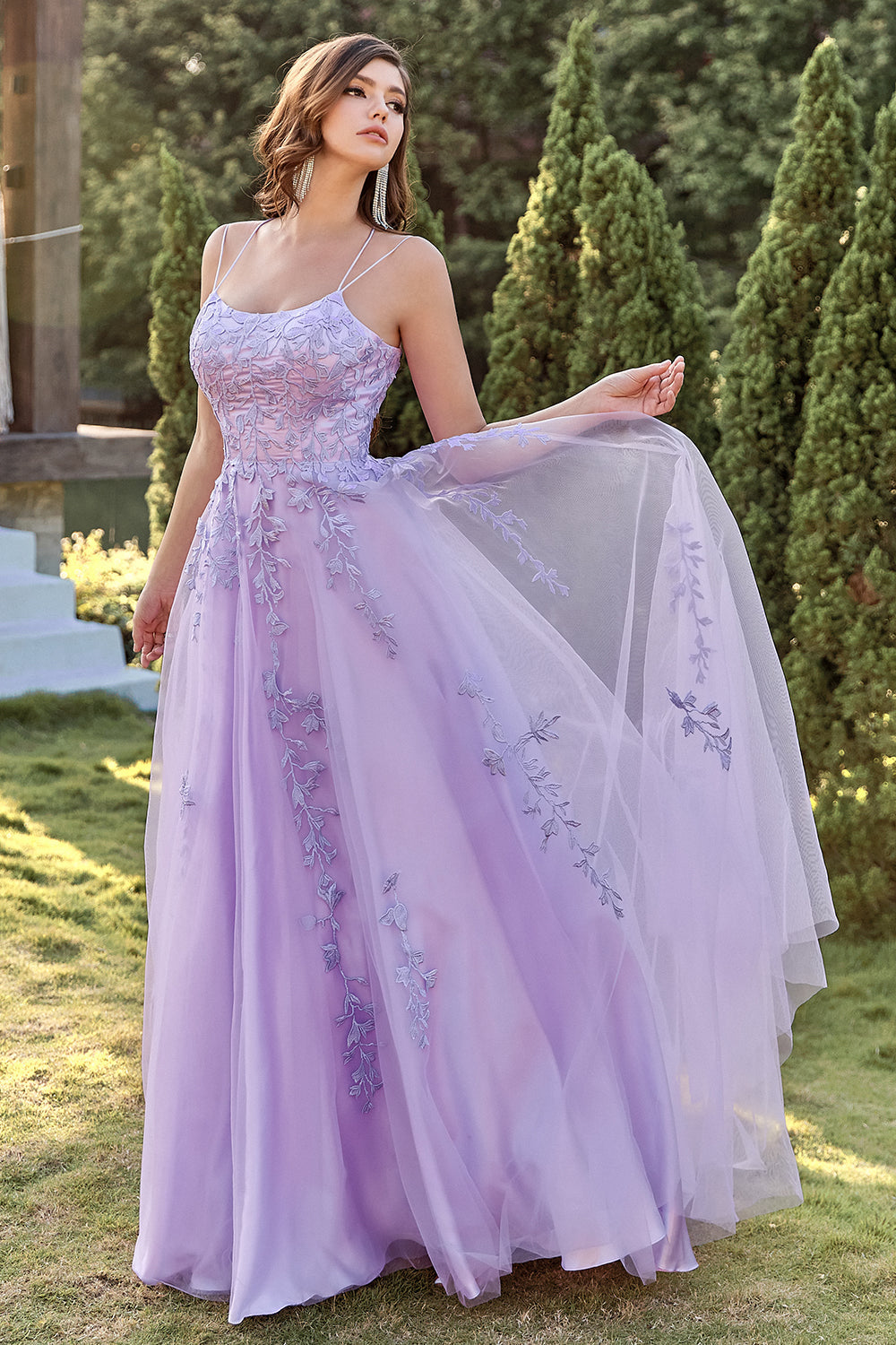 Purple Tulle Prom Dress with Appliques