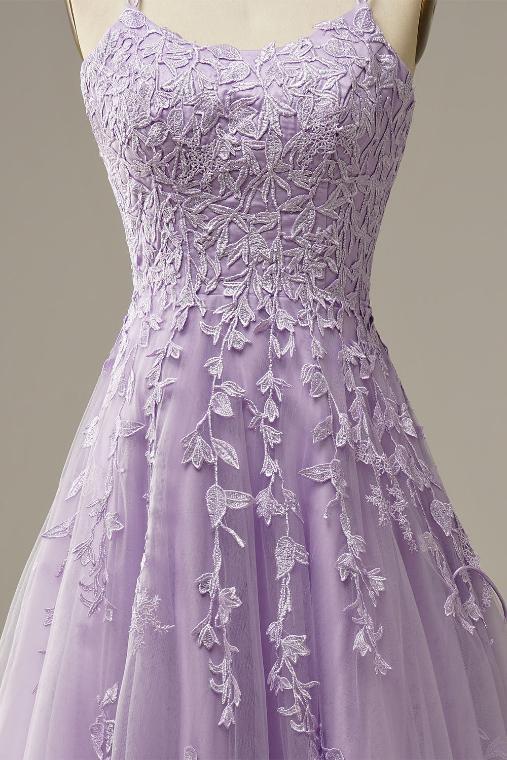 A-Line Purple Spaghetti Straps Long Prom Dress with Appliques