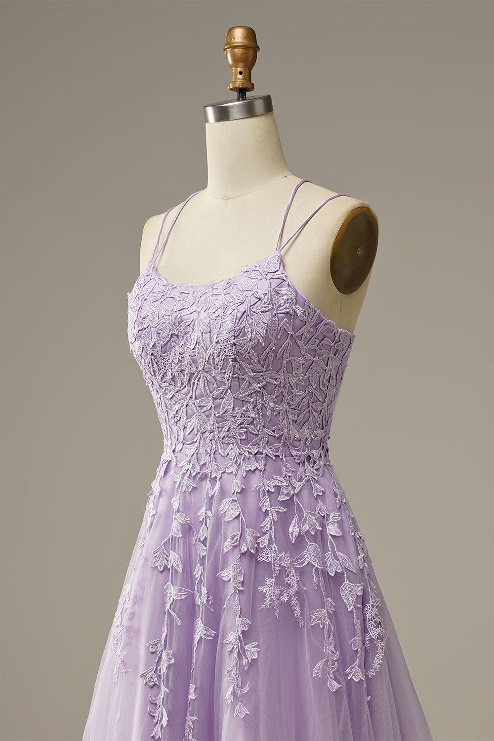 A-Line Purple Spaghetti Straps Long Prom Dress with Appliques