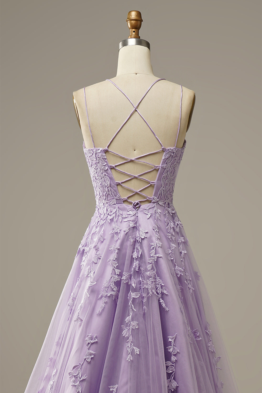 A-Line Purple Spaghetti Straps Long Prom Dress with Appliques