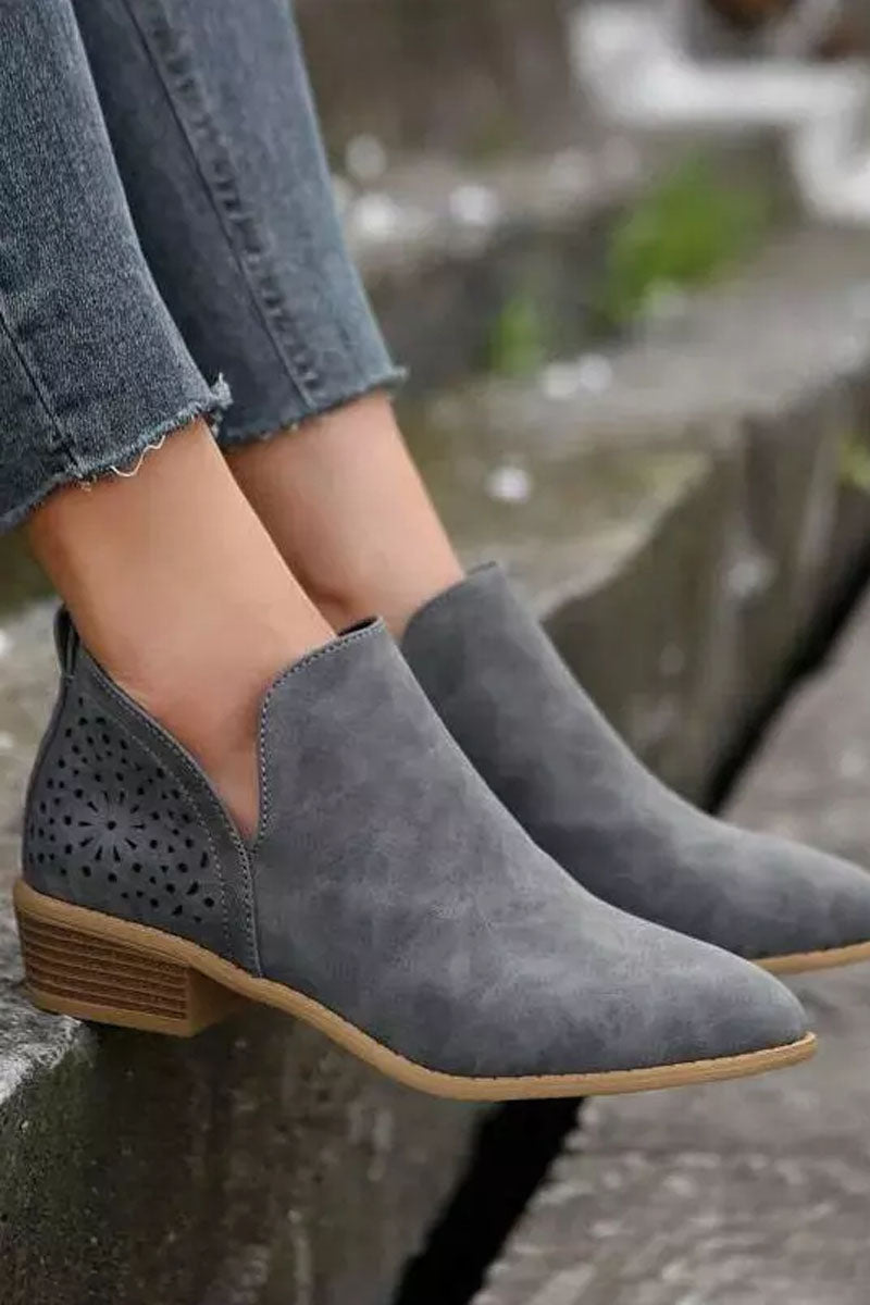 Perforated Western Chunky Ankle Boots