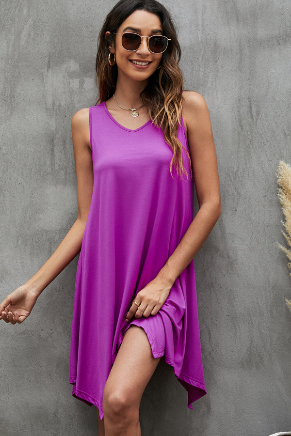 Irregular Hem Solid Color Mini Dress