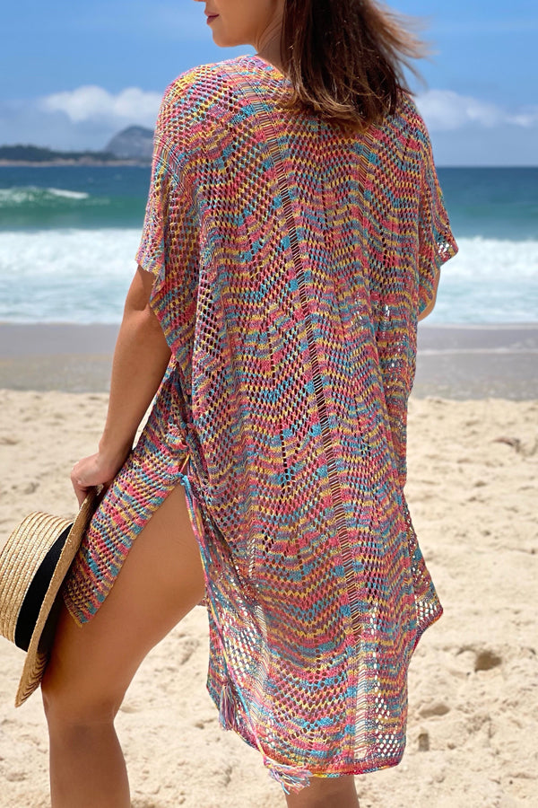 Stripe Print Color Block Swimsuits Cover Up