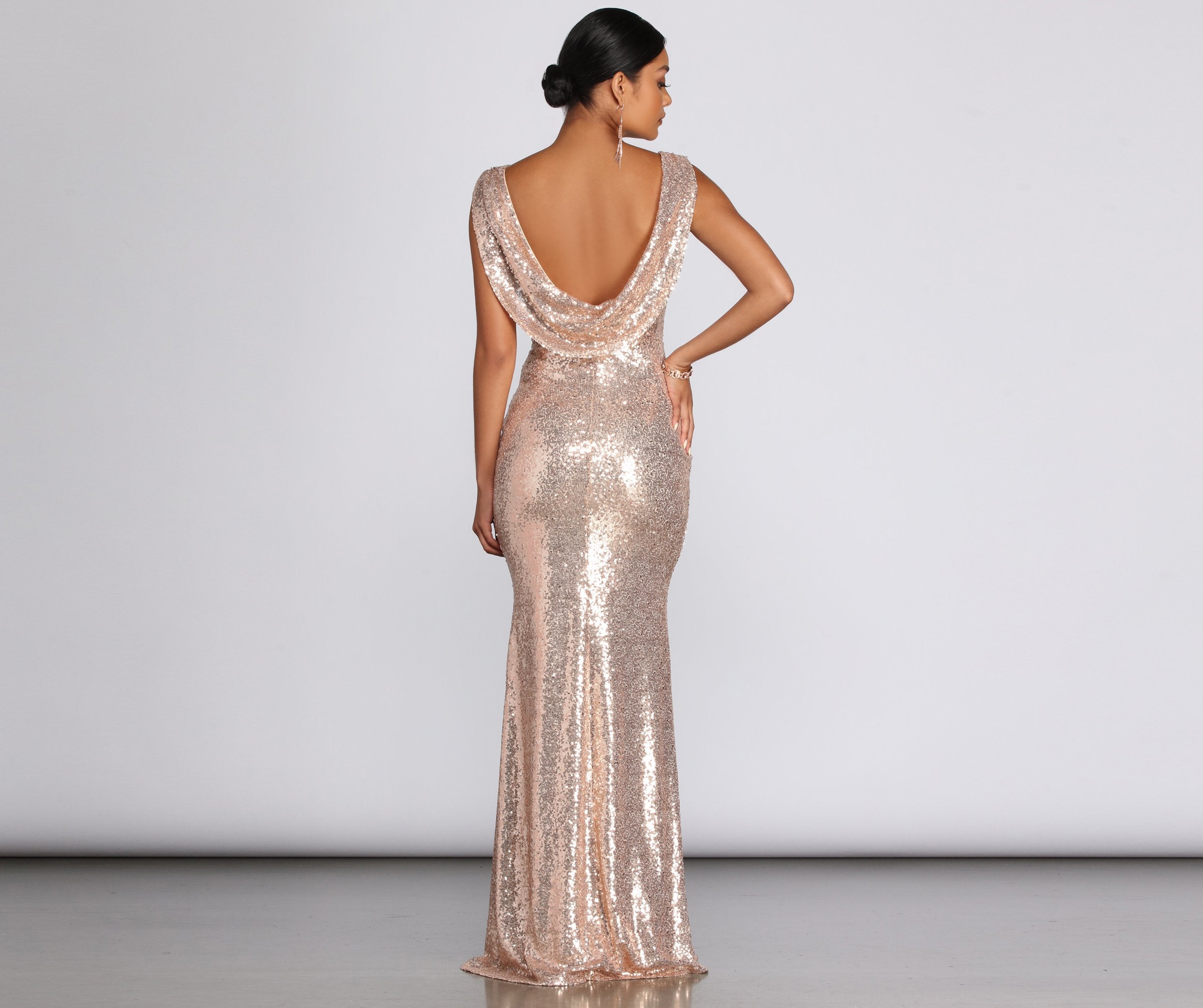 Paloma Cowl Back Sequin Gown - Fashionpara