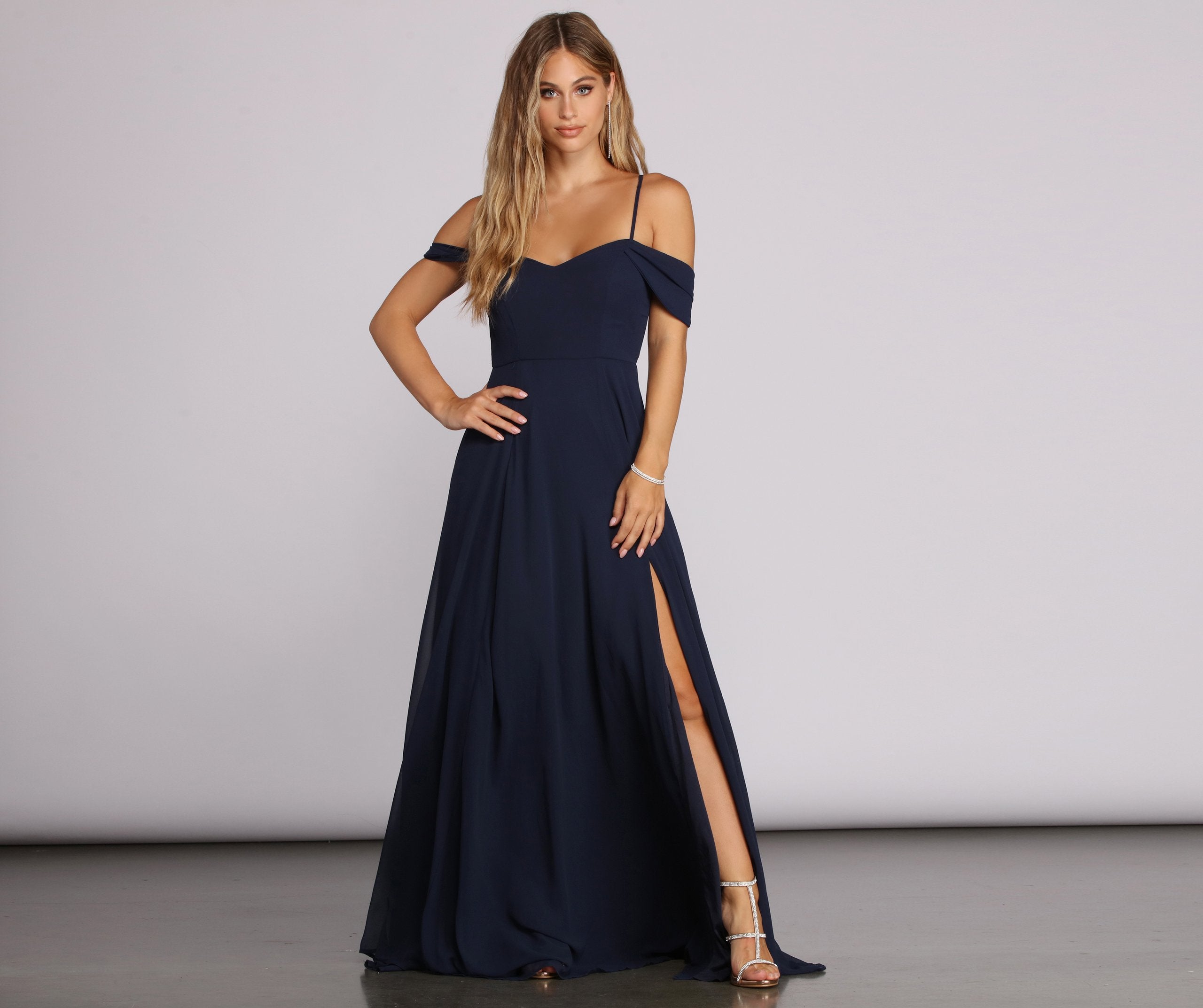 Arianne Lattice Back Chiffon Gown - Lady Occasions