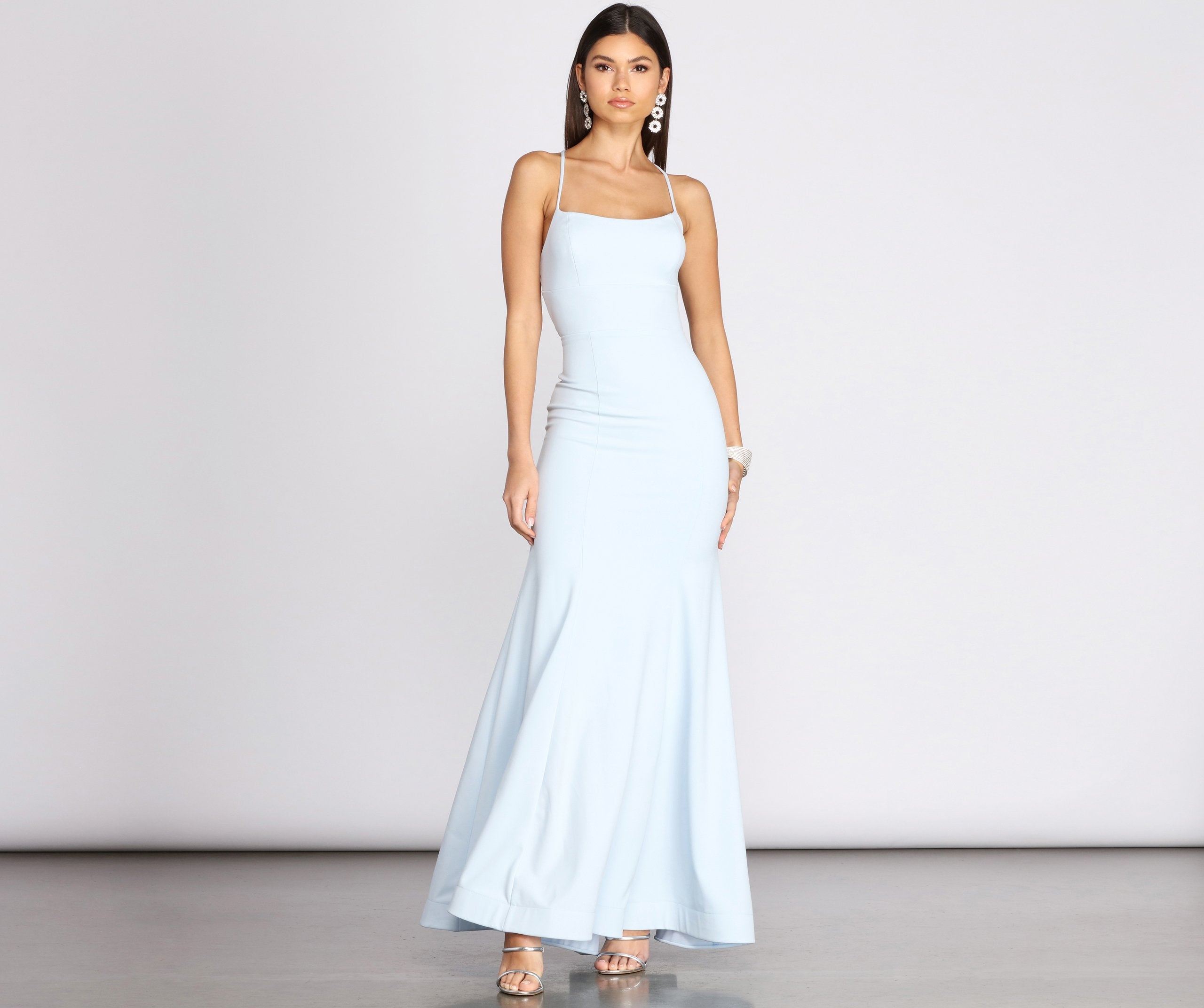 Billie Crepe Lace Up Mermaid Gown - Fashionpara