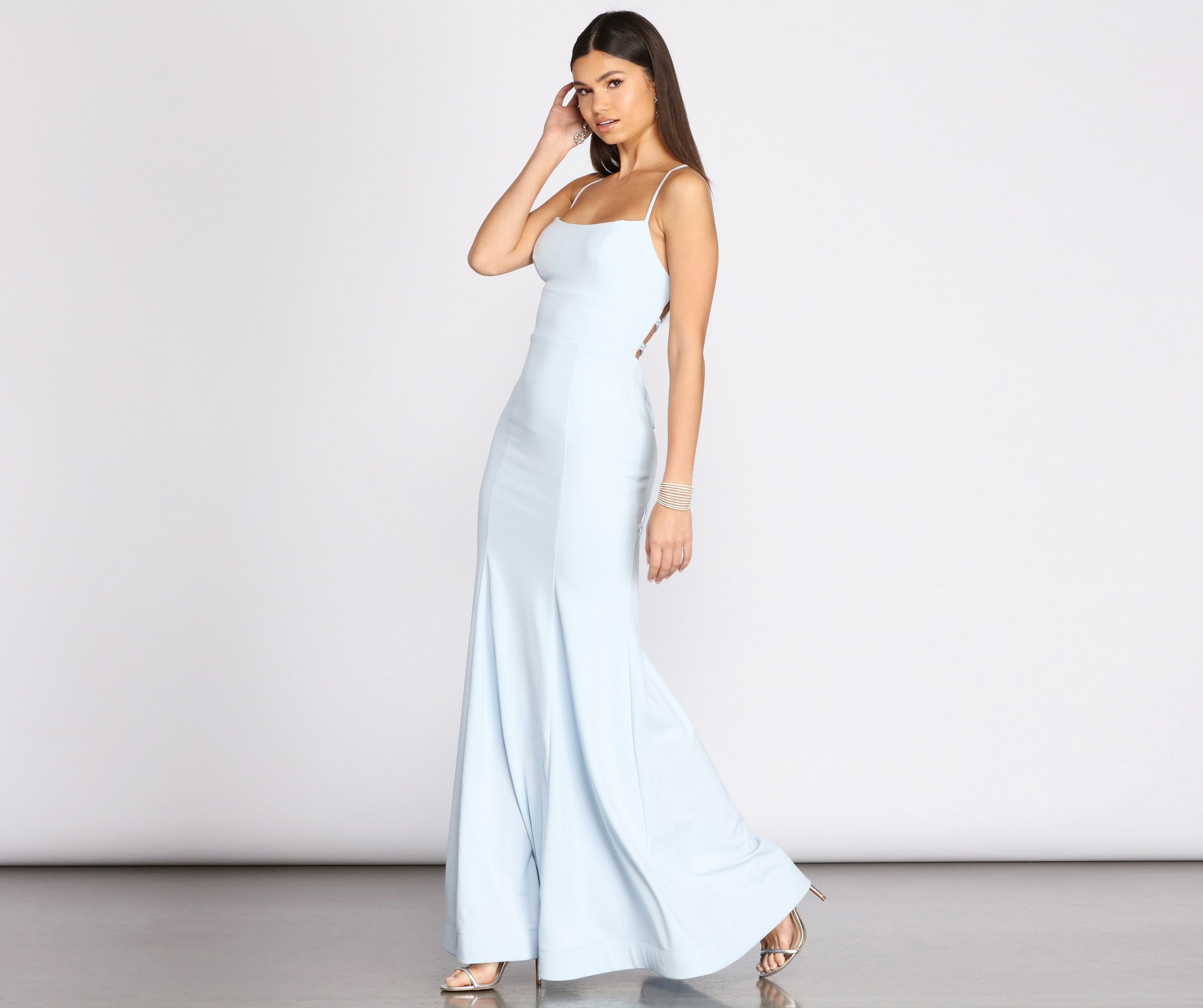 Billie Crepe Lace Up Mermaid Gown - Fashionpara