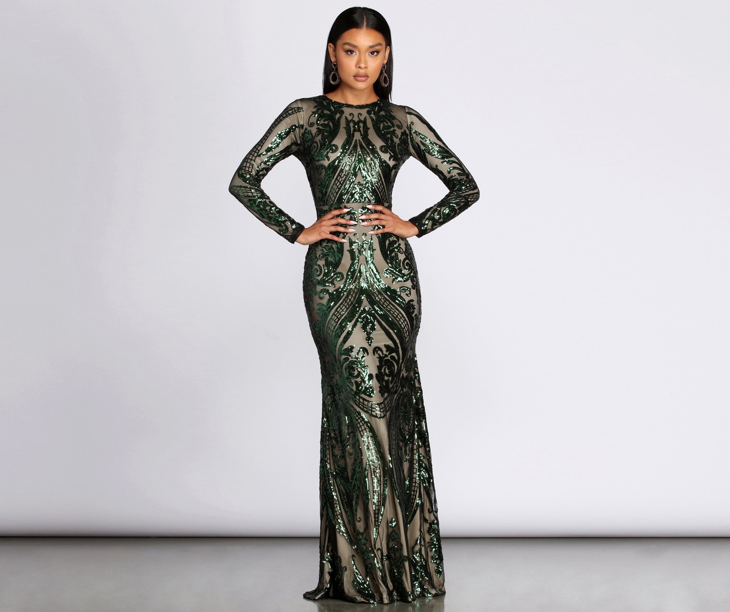 Alexandria Formal Sequin Scroll Dress - Fashionpara