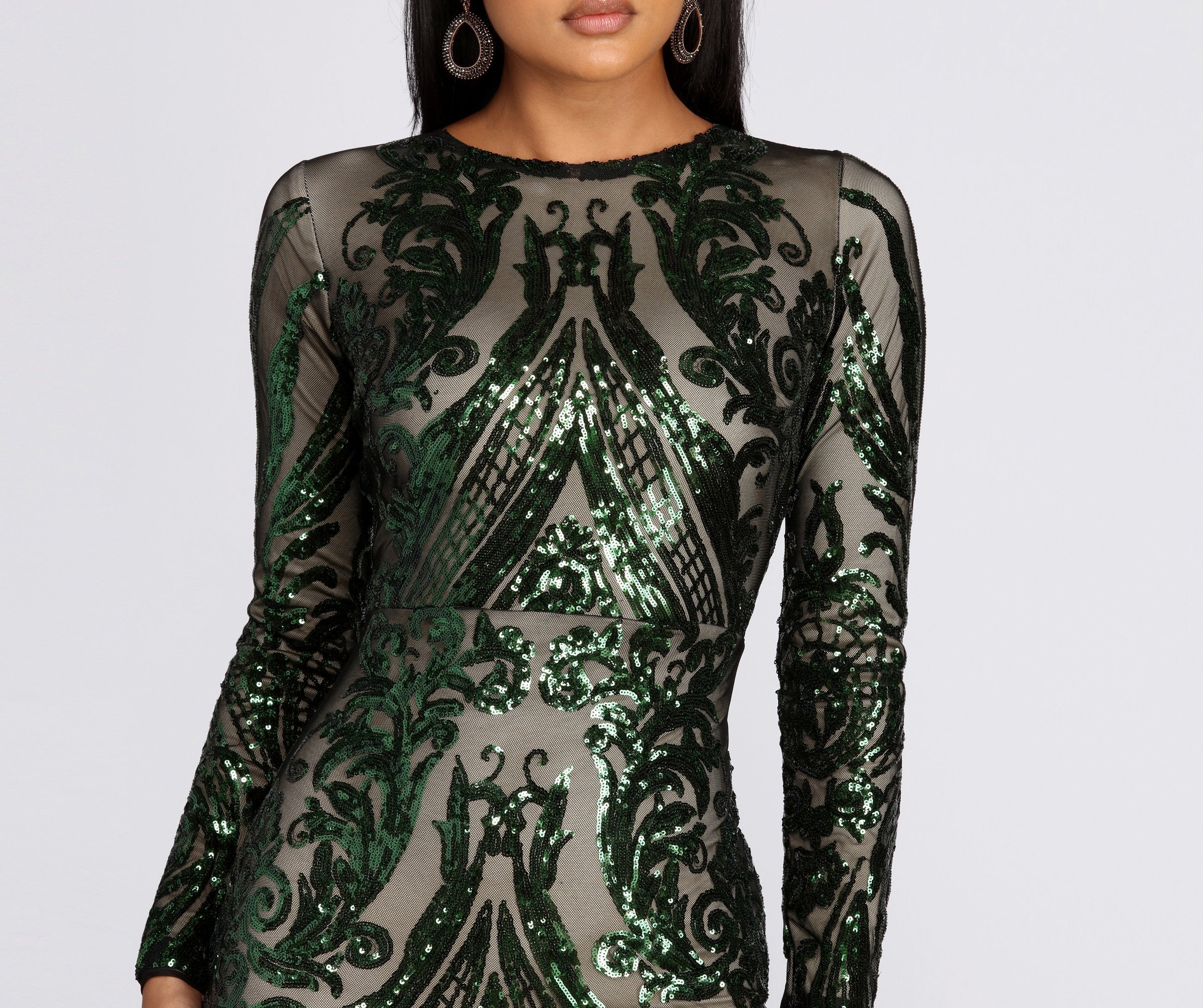 Alexandria Formal Sequin Scroll Dress - Fashionpara