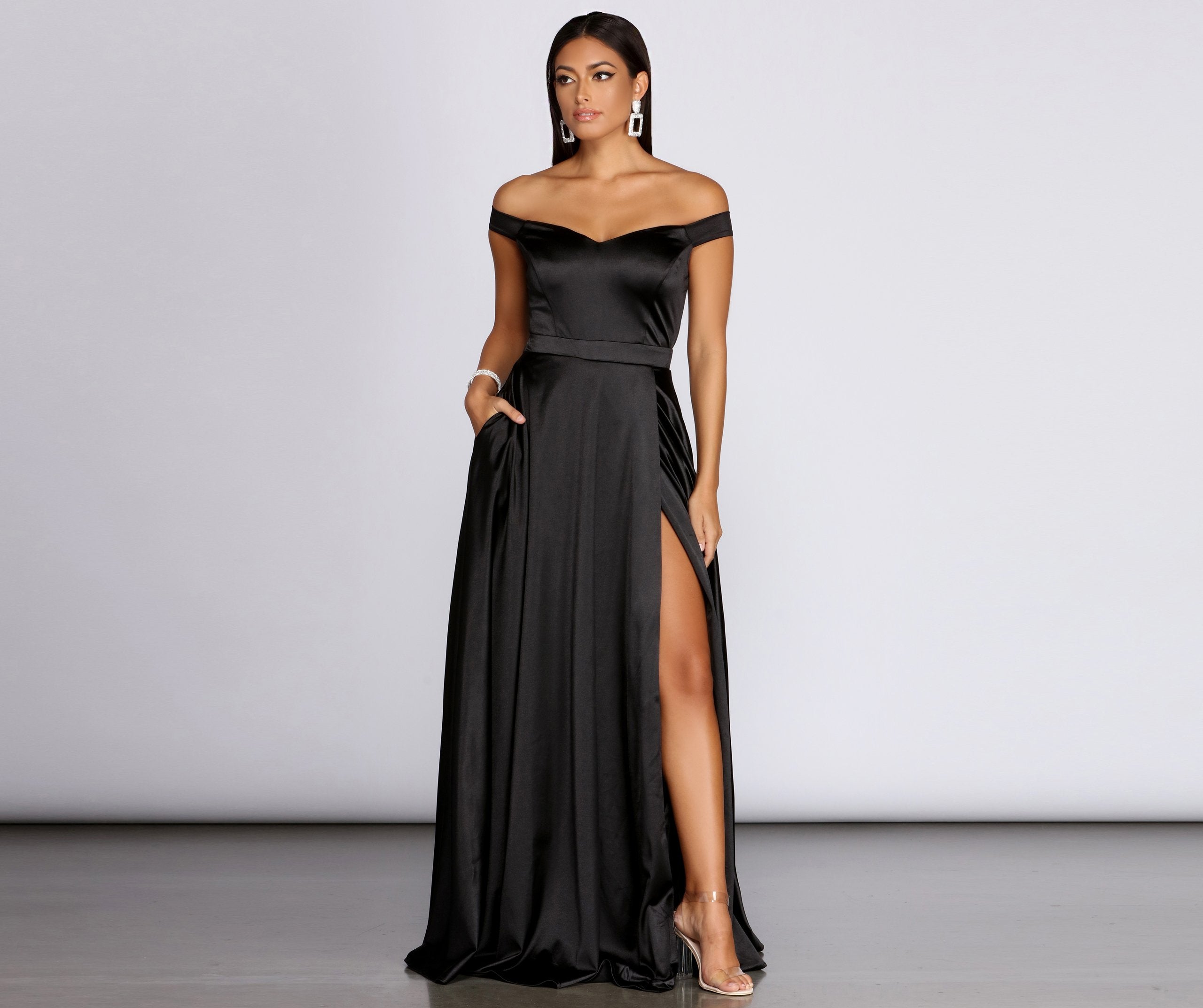 Ophelia Formal High Slit Satin Dress - Fashionpara