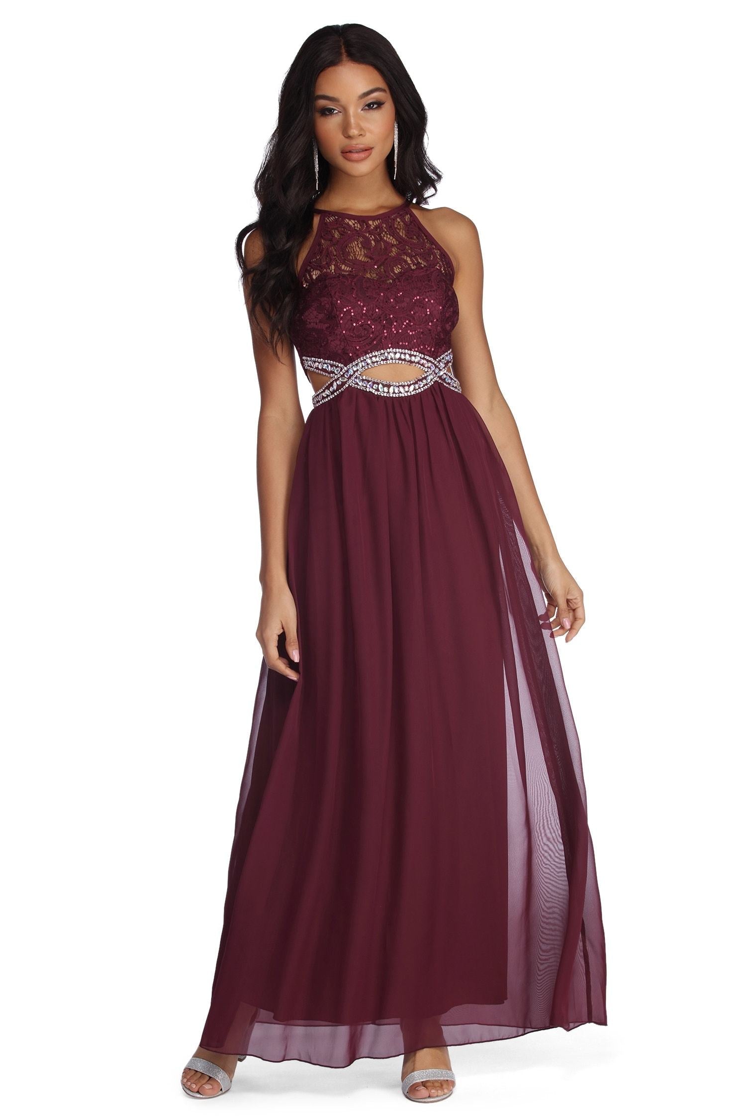 Anya Formal Lace And Gemstone Dress - Fashionpara