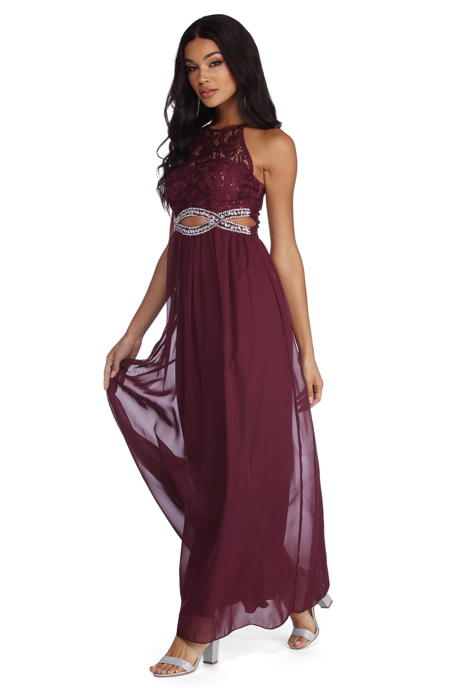 Anya Formal Lace And Gemstone Dress - Fashionpara