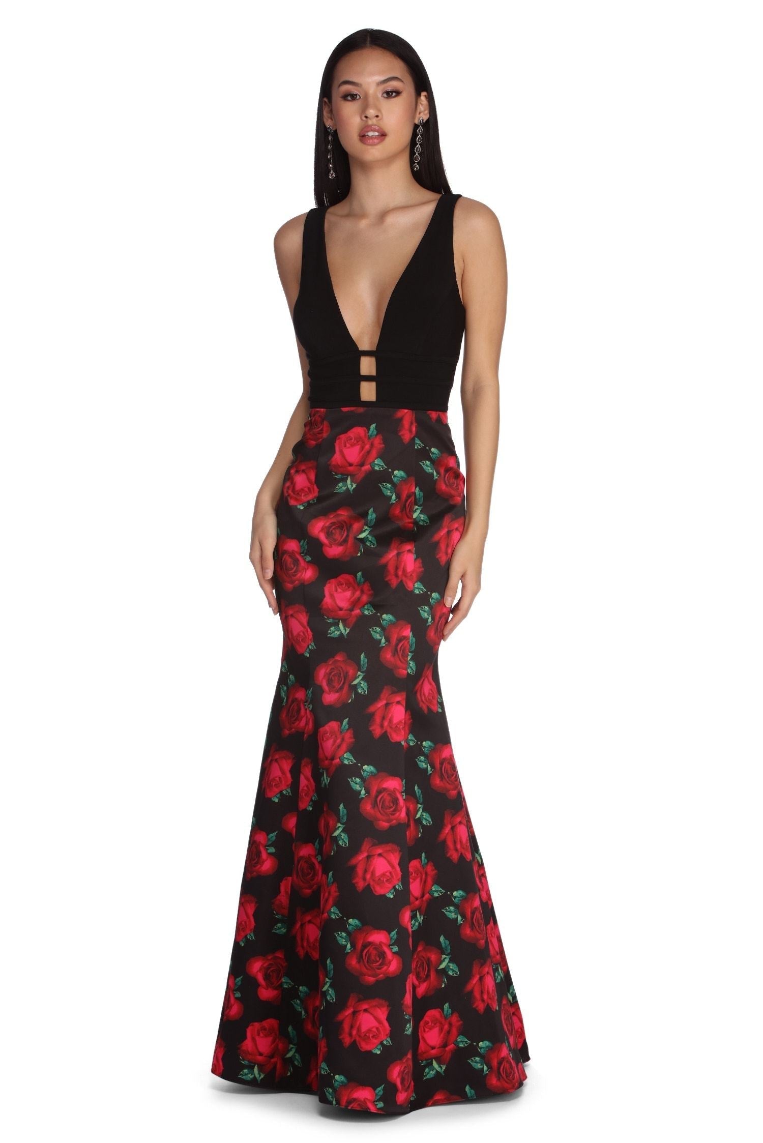 Angelica Formal Rose Mermaid Dress - Fashionpara