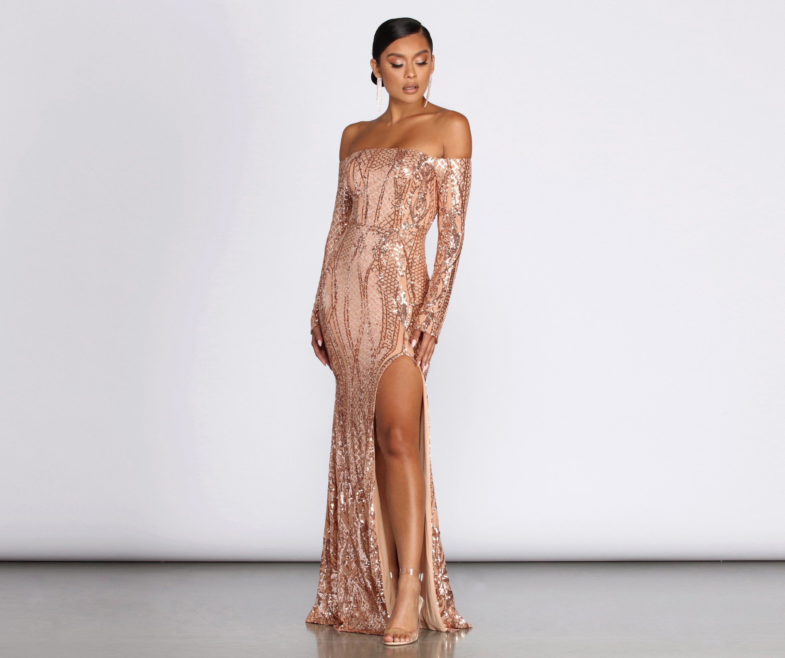 Becca Formal High Slit Sequin Dress - Fashionpara