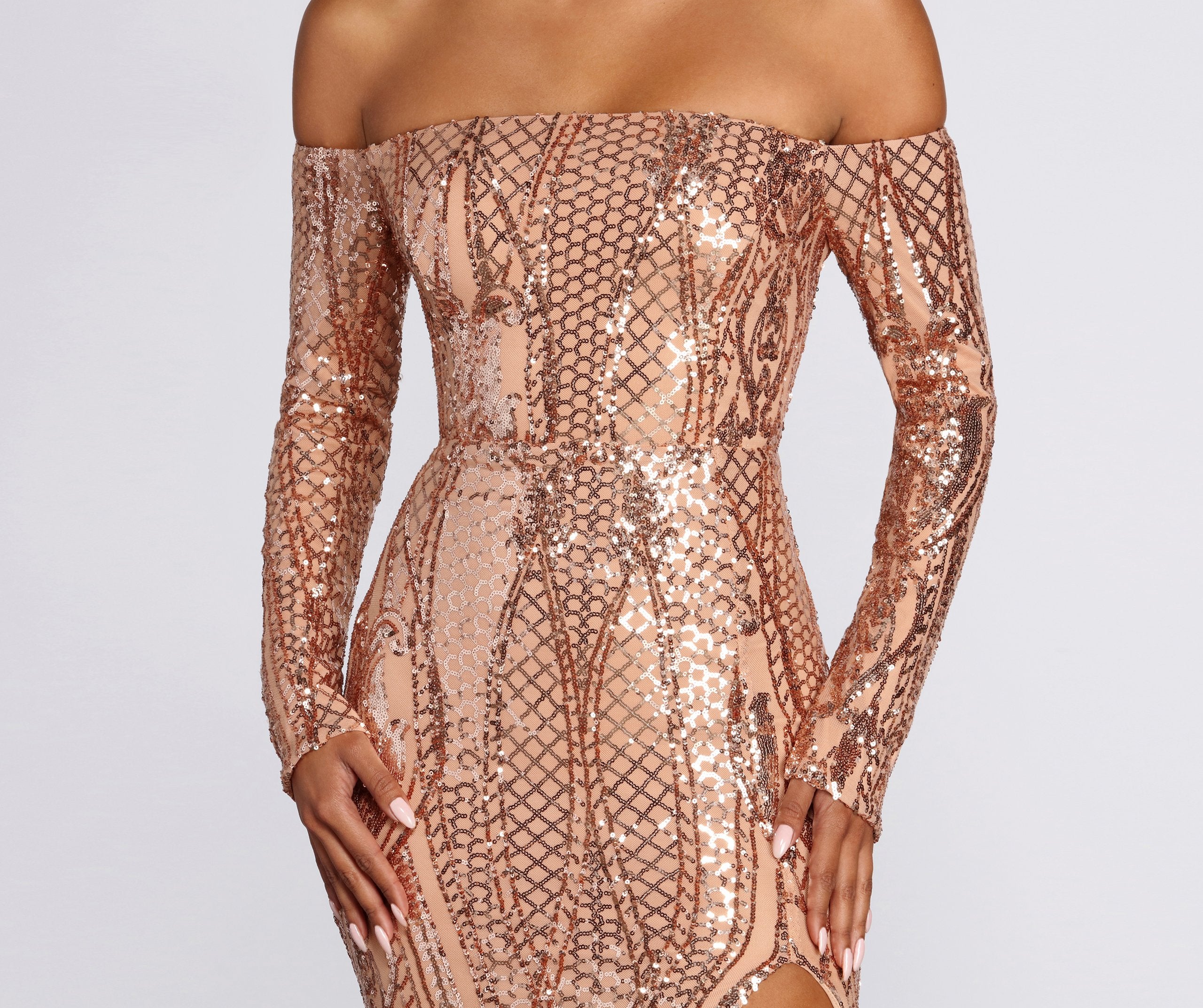 Becca Formal High Slit Sequin Dress - Fashionpara