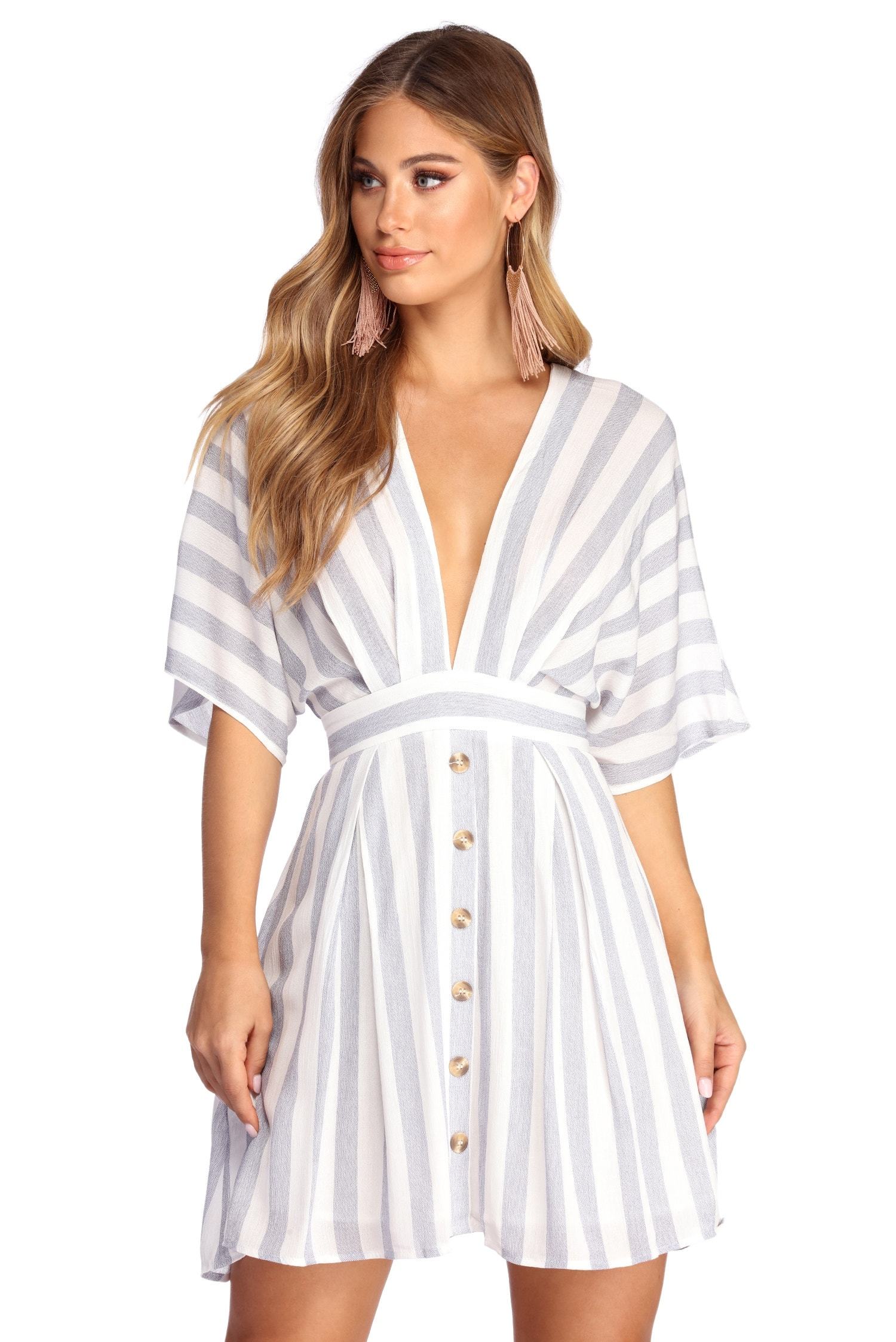 Buttoned Up In Stripes Dress - Fashionpara