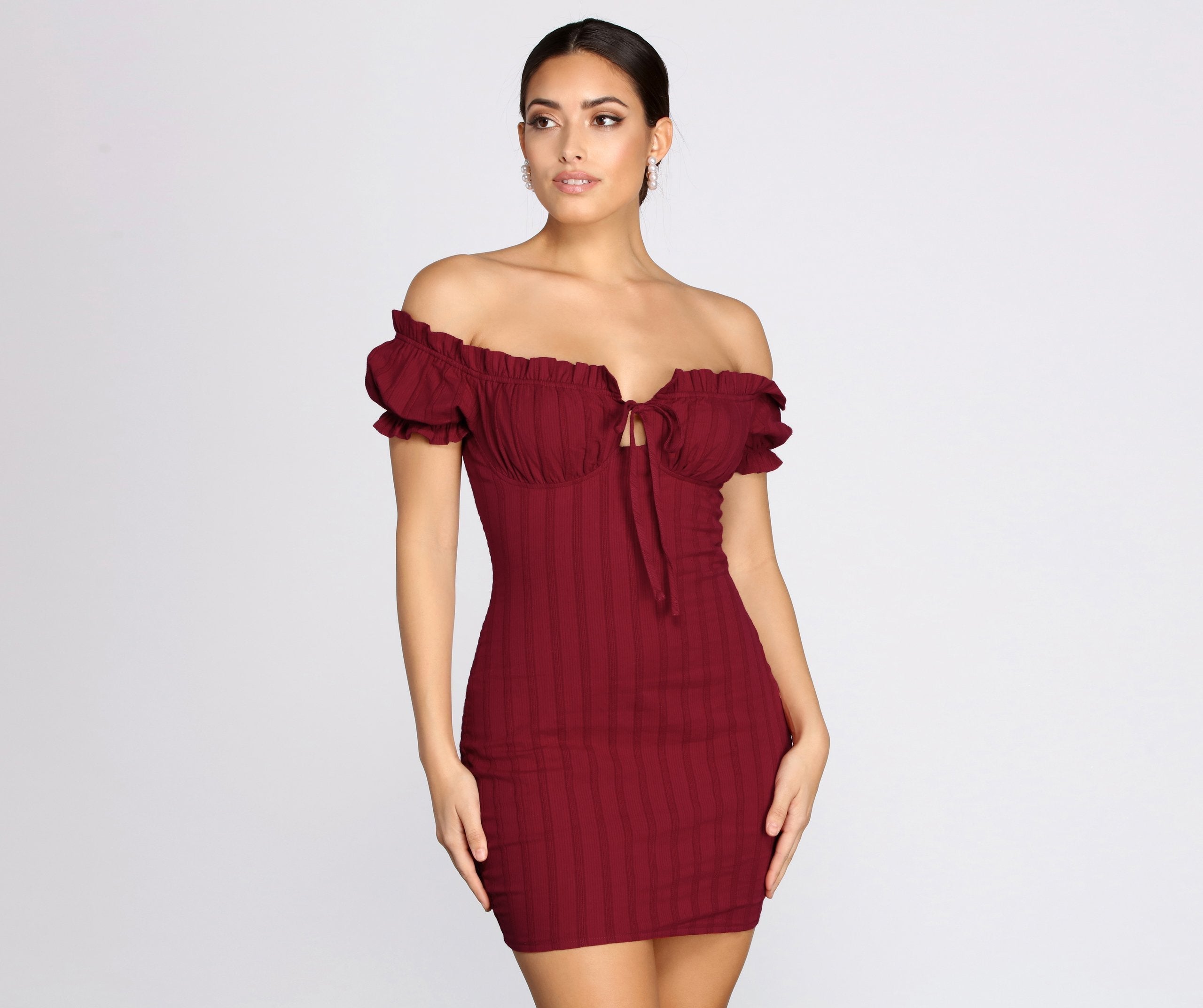 Show 'Em Off Shoulder Smocked Mini Dress - Fashionpara