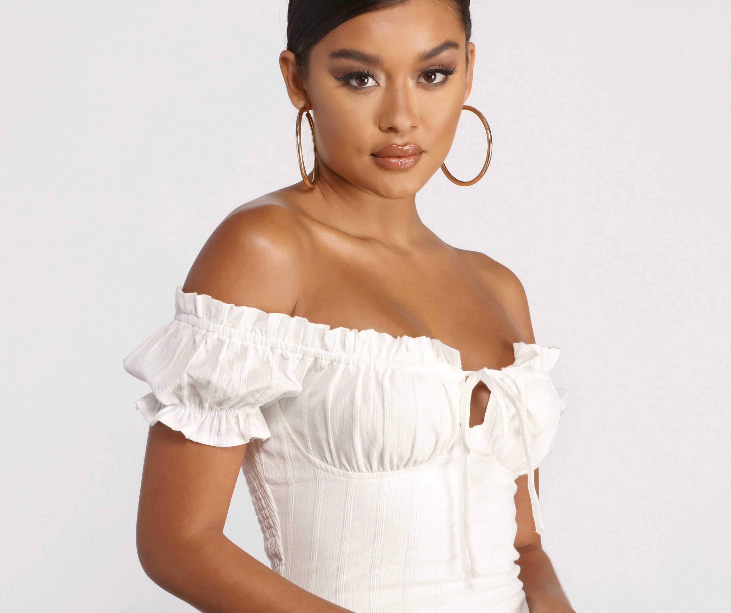 Show 'Em Off Shoulder Smocked Mini Dress - Fashionpara