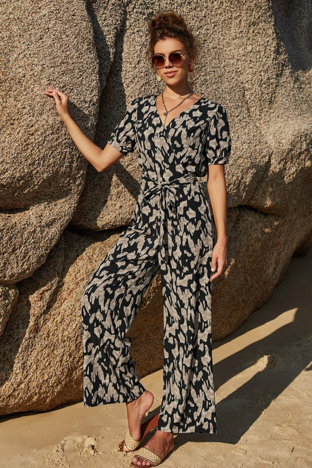 Printed Tie Jumpsuit - Fashionpara