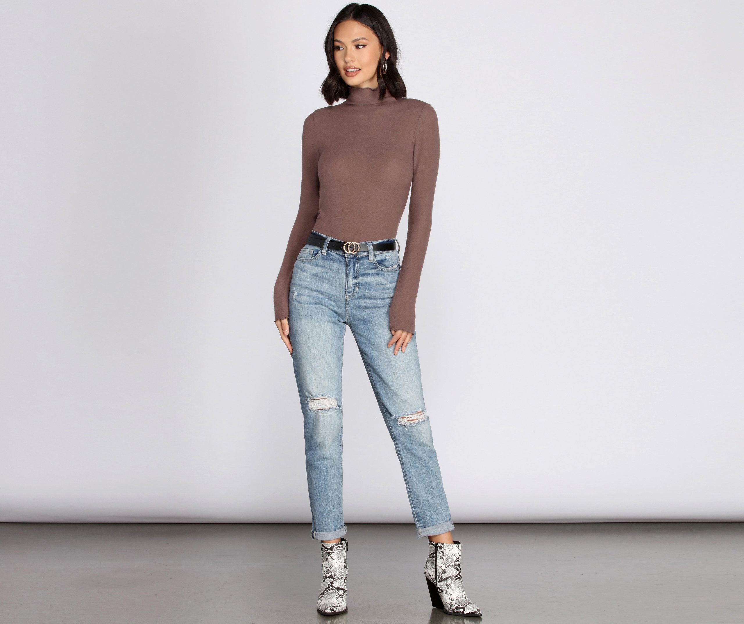 Brushed Knit Mock Neck Top