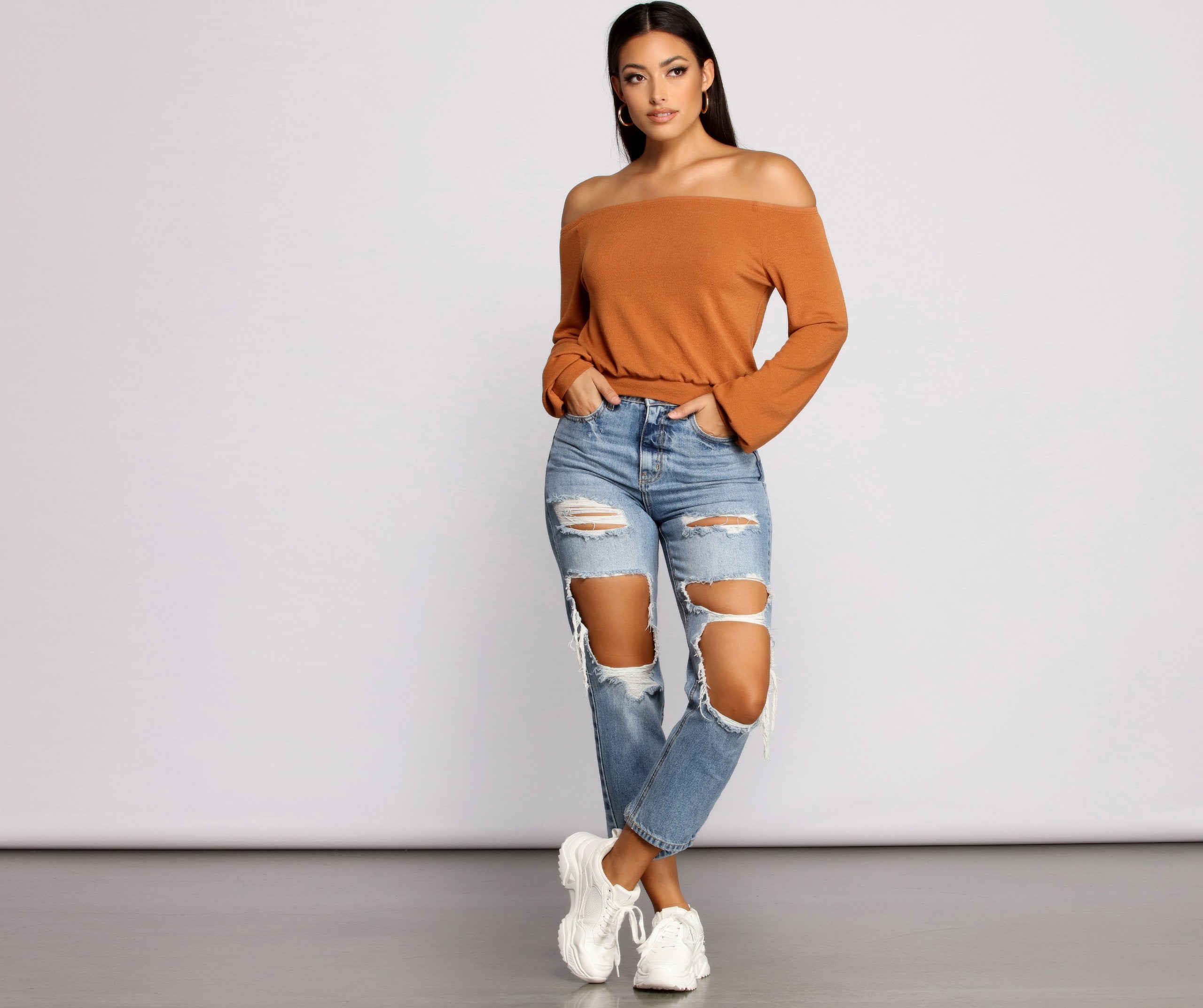 She's A Stunner Off The Shoulder Crop Top